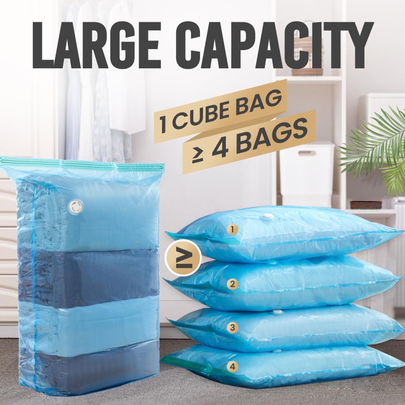 TAILI Vacuum Storage Bags 4 Pack, Jumbo Cube (31x40x15 inch), Large Vacuum Seal Bags for Clothing, Beddings Comforters, Blankets, Pillows, Saving Space in Closet, Blue - Image 2
